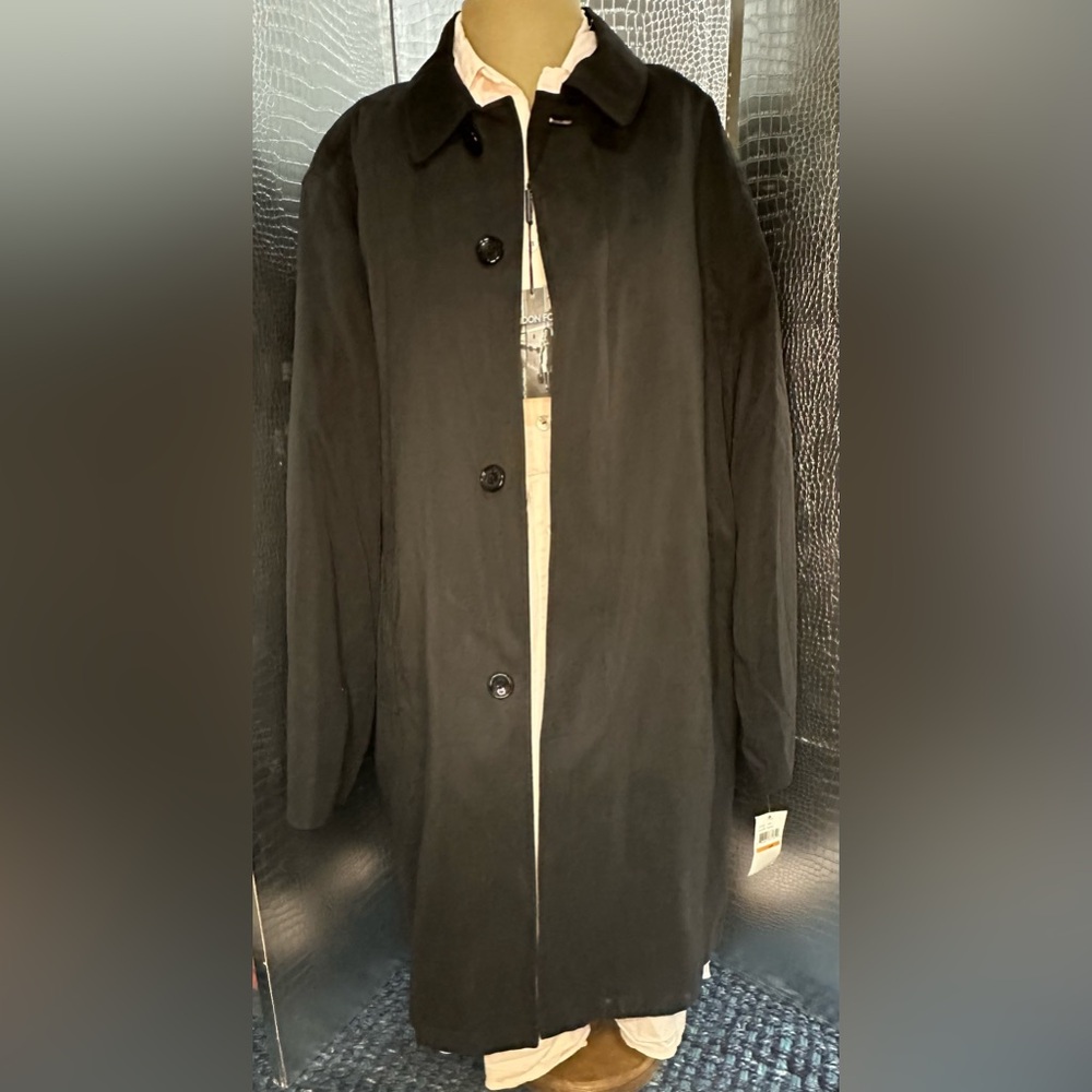 London Fog Black Button-Up Over Coat New with Tags Size 44R